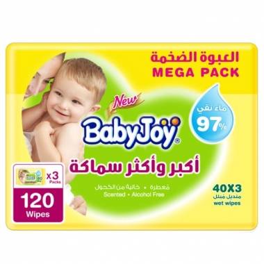  بيبي جوي مناديل مبللة سميكة وكبيرة معطرة 3×40 منديل عبوة التوفير