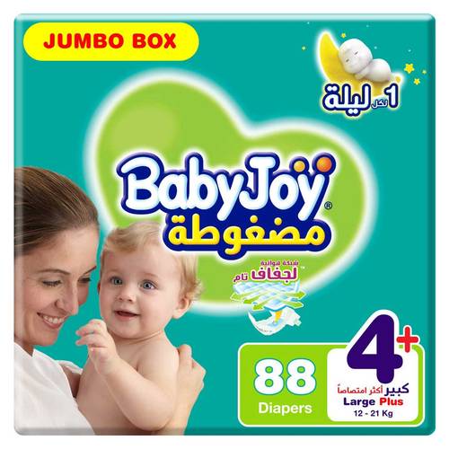 بيبي جوي - حفائض مضغوطة مقاس 4+ كبير 12-21 كغ الصندوق الجامبو - 88 حفاضة