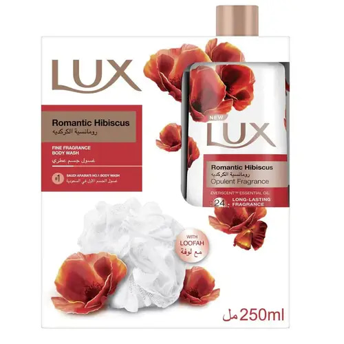 لوكس غسول جسم عطري رومانسية الكركدية مع ليفة - 250 مل