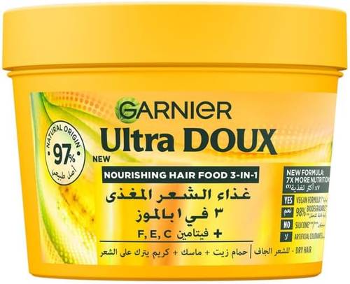 غارنييه الترا دوكس غذاء الشعر المغذي 3 في 1 بالموز و الشيا للشعر الجاف - 390 مل