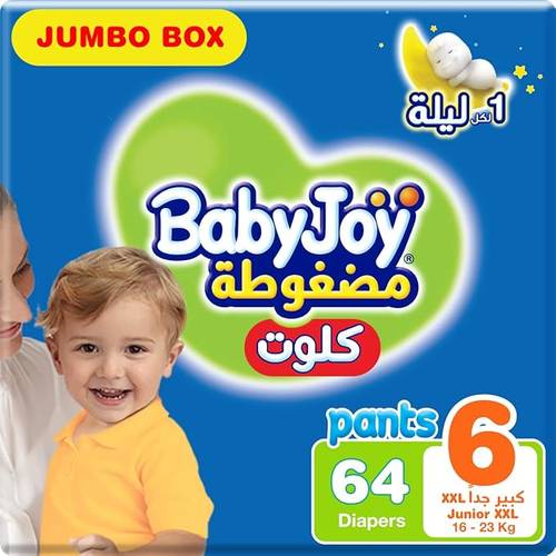 بيبي جوي - حفائض كلوت مقاس 6 كبير جداً 16-23 كغ الصندوق الجامبو 64 كلوت