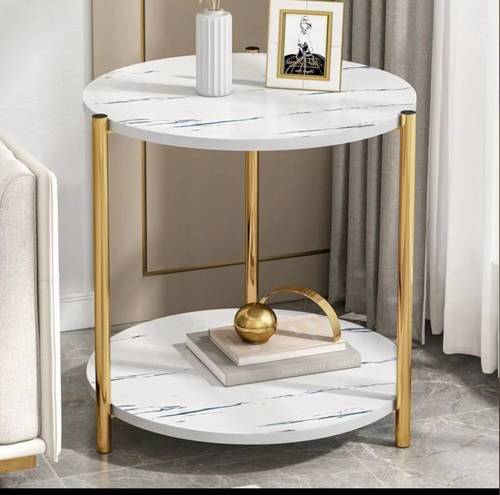 طاولة خدمة دائرية برفين بتصميم رخامي بقاعدة ذهبية وتصميم عصري