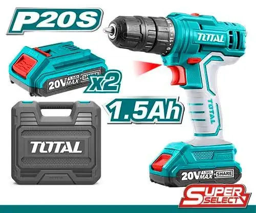 دريل لاسلكي توتال 20v بشنطة 2بطارية P20S