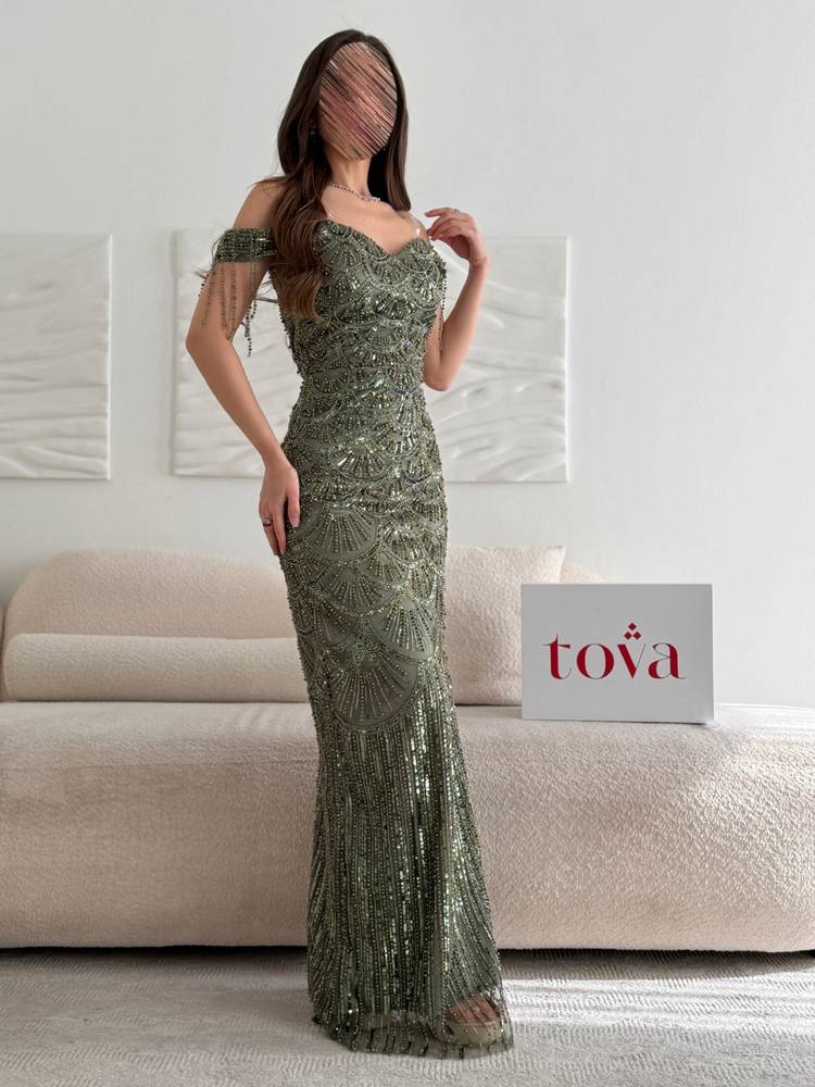 فستان سهره اللون زيتي ملكي