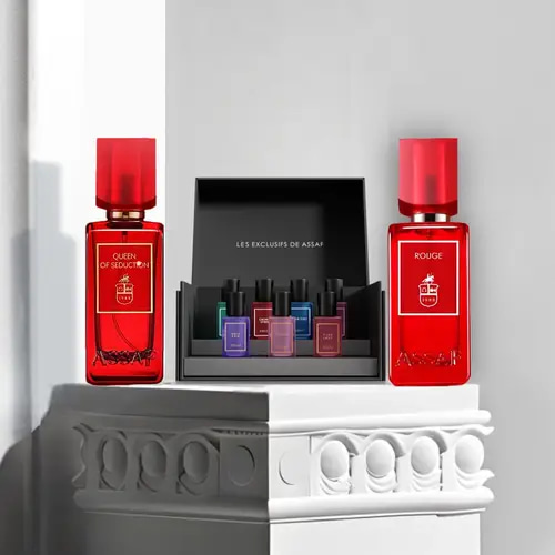 Rouge perfume and Queen perfume with 7 Assaf perfume samples