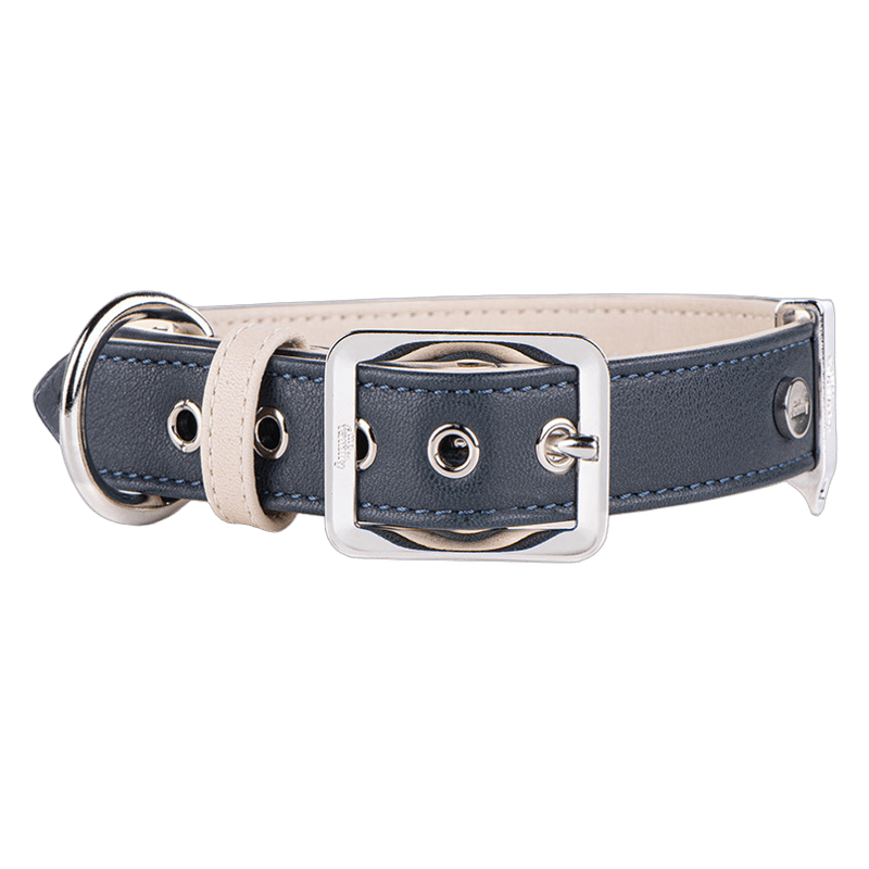 MF HERMITAGE Collar Leather Dark Blue & Beige 40x2.2cm M