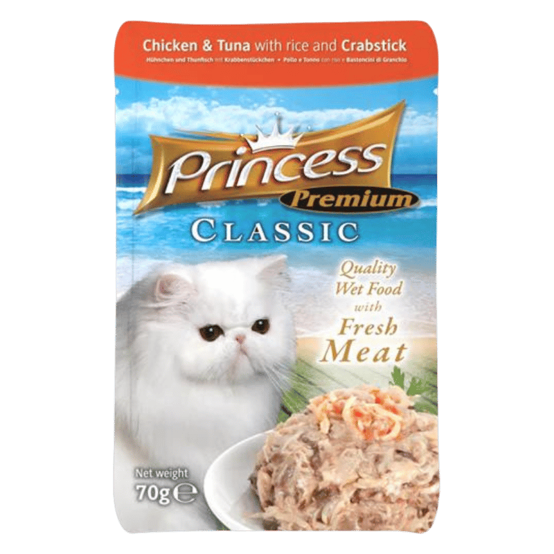 Princess Premium Classic Pouches Chicken and Tuna with Rice & Crabstick 70g