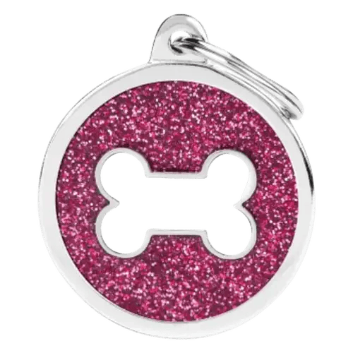 MF Tags PINK BIG GLITTER CIRCLE WHITE BONE