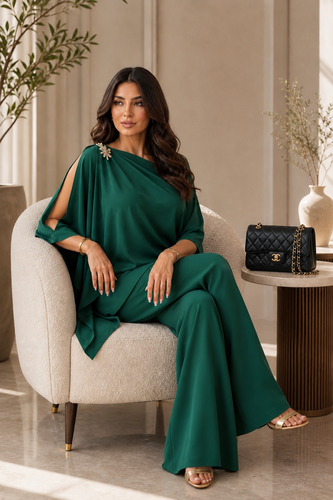 Poncho Set with Wide-Leg Pants