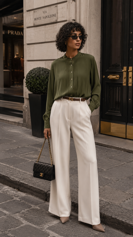 Mandarin collar satin shirt