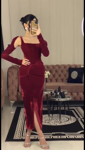 فستان مخمل ميدي راقي