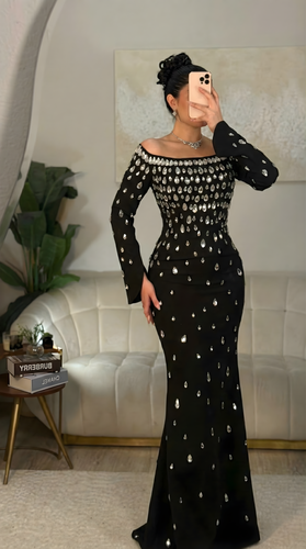 فستان ماكسي كريب - أسود  و ابيض