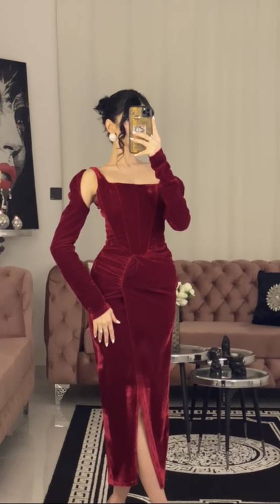فستان مخمل ميدي راقي