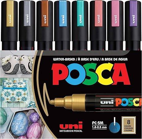 أقلام تحديد POSCA PC-5M ، مجموعة من 8 ألوان معدنية