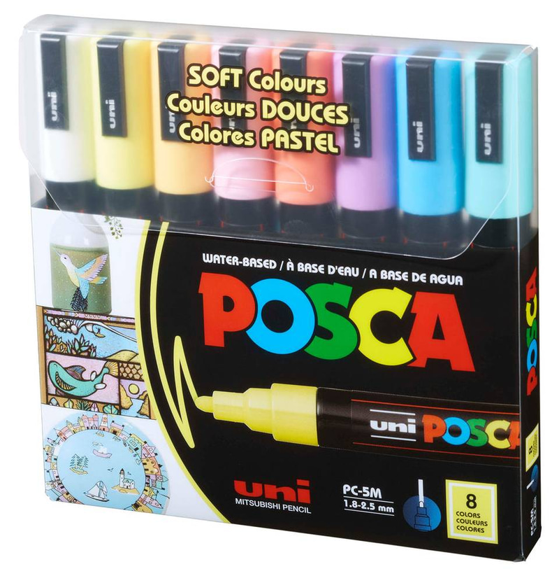 أقلام تحديد POSCA PC-5M ، مجموعة من 8 ألوان باستيل