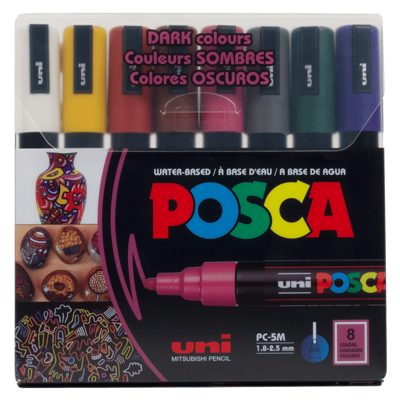 أقلام تحديد POSCA PC-5M ، مجموعة من 8 ألوان داكنه