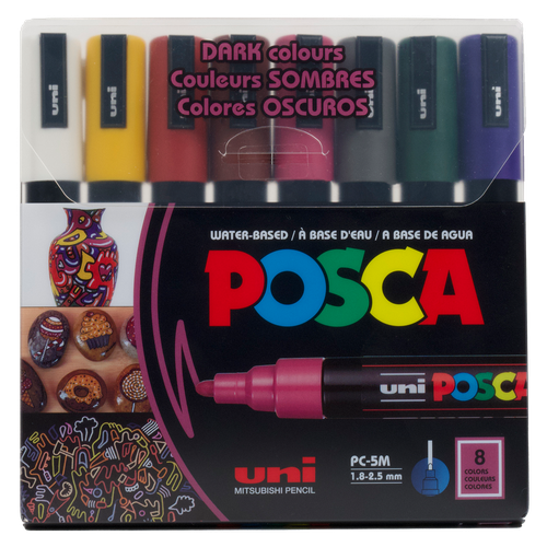 أقلام تحديد POSCA PC-5M ، مجموعة من 8 ألوان داكنه