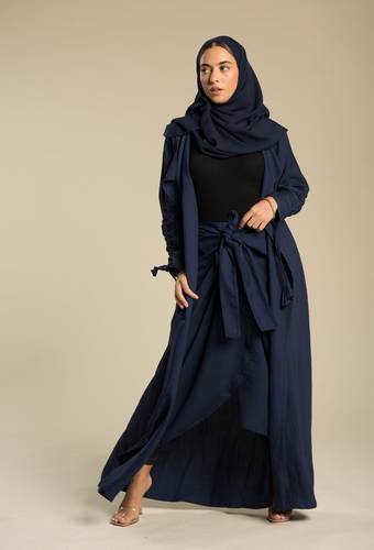 عباية لينن كحلية مع تنورة