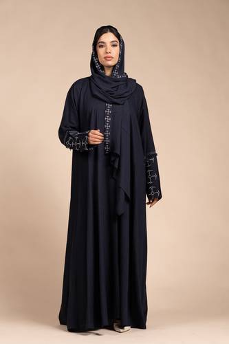 عباية بروش نص كلوش كحلي بتطريز