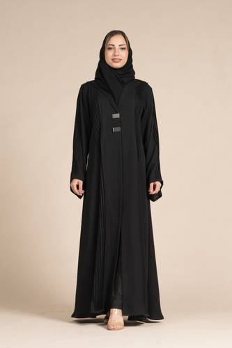 عباية نص كلوش أسود بكسرات أمامية وخلفية