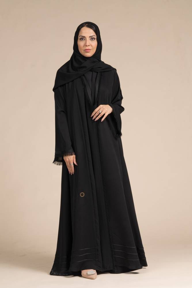 عباية دبل كلوش بلاك بيري أسود مع هدب