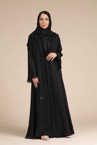عباية دبل كلوش بلاك بيري أسود مع هدب