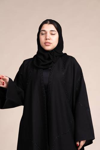 عباية كتان و تطريز وكرستالات