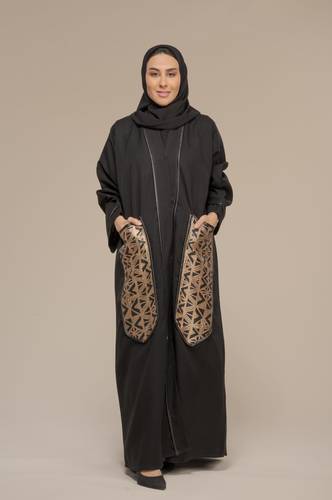 عباية كتان بتحديد جلد