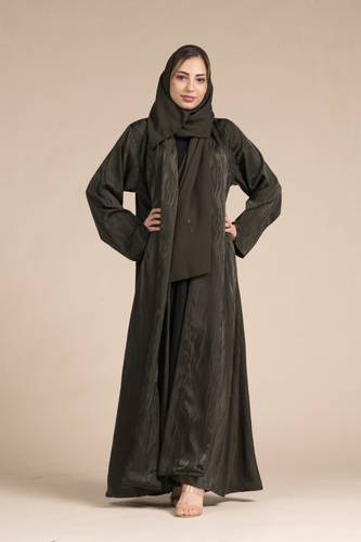 عباية نص كلوش جاكار خفيف مشجر زيتي