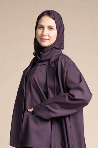 عباية نص كلوش كتان موف مع طقم تحت العباية