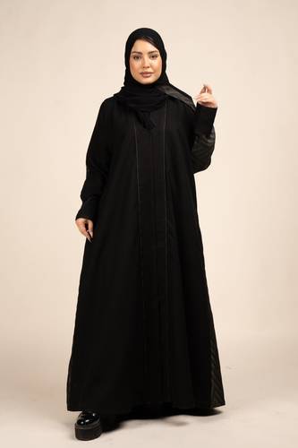 عباية كتان بتدخيلة جاكار زيتي