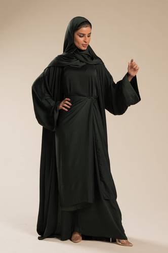 عباية حرير مغسول زيتي