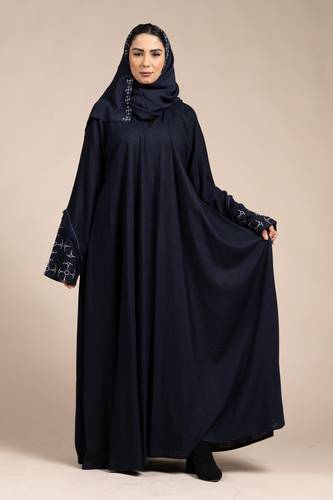 عباية بروش كلوش كحلي بتطريز وكسرة