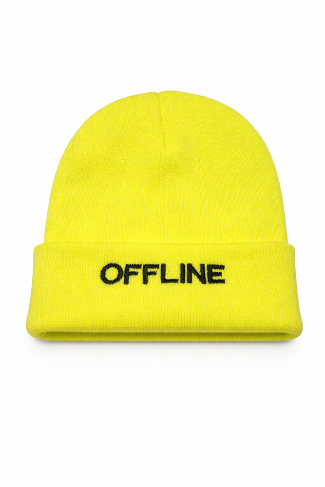 قبعة شتوية أصفر نيون بتطريز OFFLINE