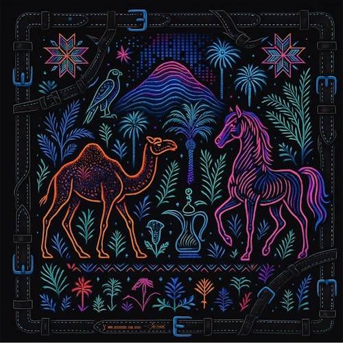 Belt & Neon Design Silk Scarf