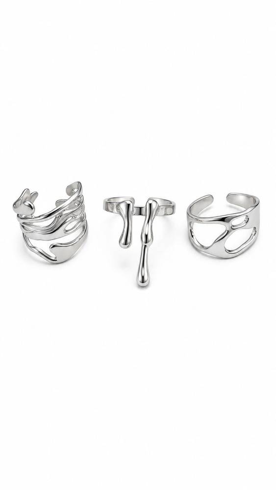 طقم خواتم SILVER DRIP – تصميم كروم سائل