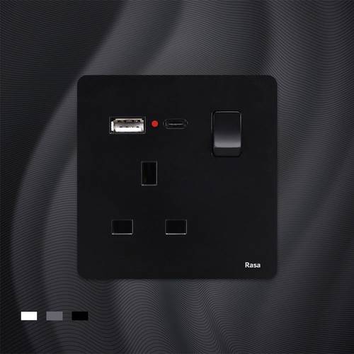 فيش ثلاثي مفرد مع مدخل USB - ومدخل Type-C  بألوان متعددة