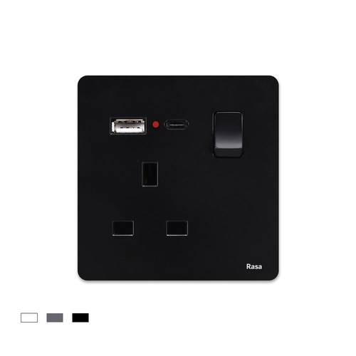 فيش ثلاثي مفرد مع مدخل USB - ومدخل Type-C  بألوان متعددة