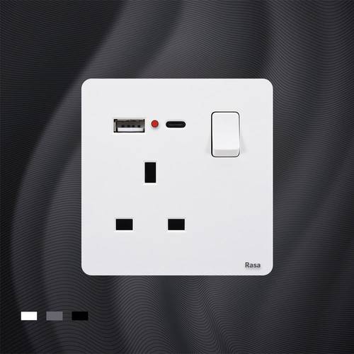 فيش ثلاثي مفرد مع مدخل USB - ومدخل Type-C  بألوان متعددة