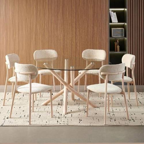 طاولة طعام زجاج دائري 6 كراسي