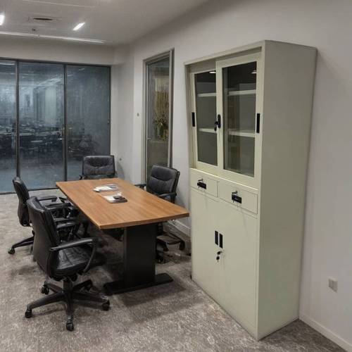 دولاب كتب حديد 2 باب سحاب زجاج
