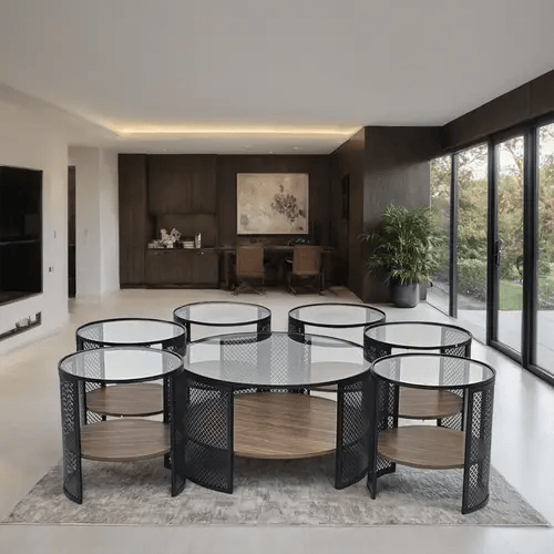 طقم طاولات شاي زجاج 7 قطع