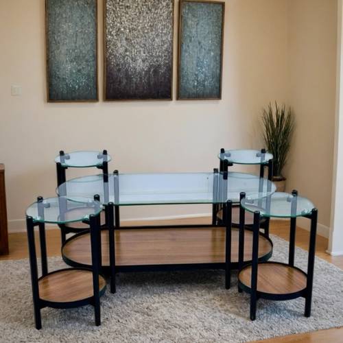 طقم طاولات زجاج 5 قطع