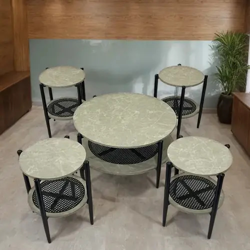 طقم طاولات خشب دائري 5 قطع