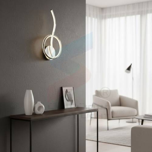 ابليك جداري مودرن بتصميم دائري مع خط ليد متموج ذهبي