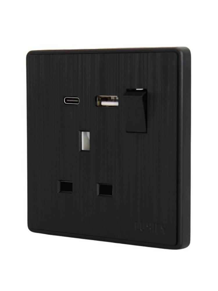 فيش 13 امبيرTYPE C + USB اسود LUXIFY R6416 G