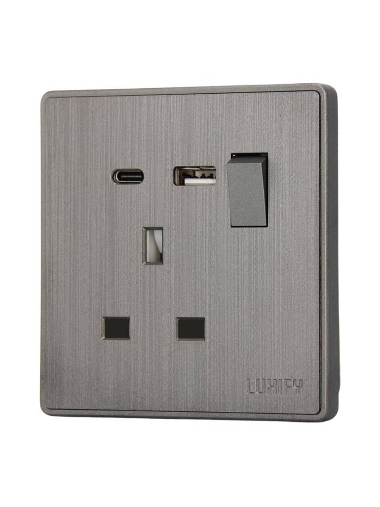 فيش 13 امبير TYPE C+USB - سلفرLUXIFY