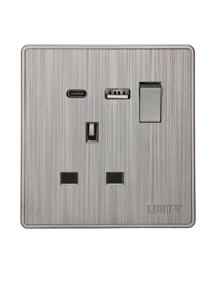 فيش 13 امبير TYPE C+USB - سلفرLUXIFY