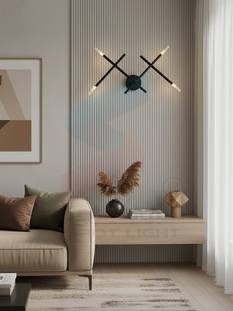 ابليك جداري مودرن اسود تصميم متقاطع واضاءة ناعمة