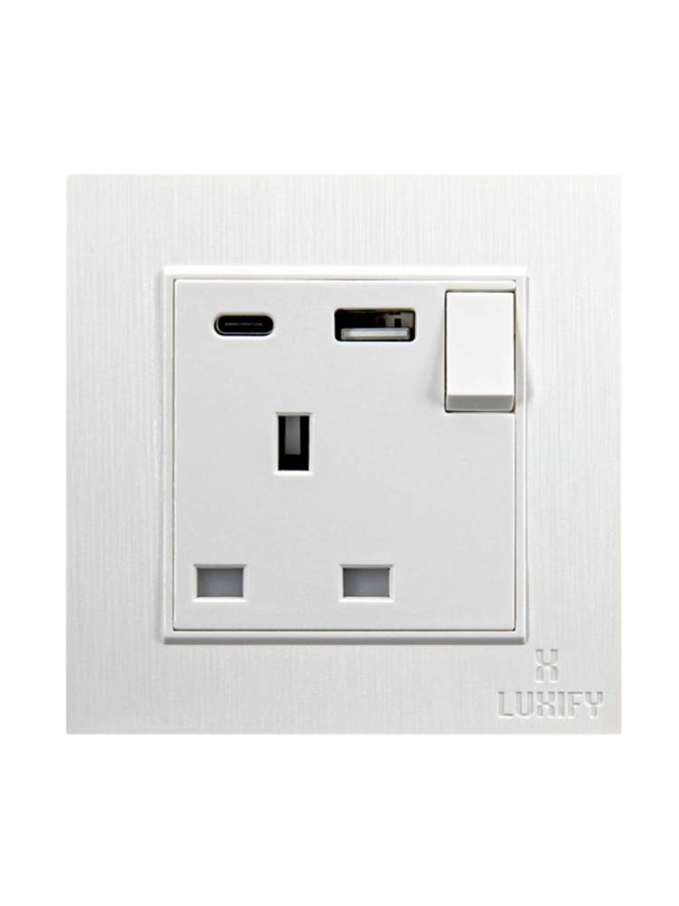 فيش 13 امبير +TYPEC +USB ابيض LUXIFY